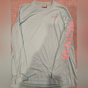 Magellan Performance Long Sleeve Tee - Light Aqua with Coral Logo